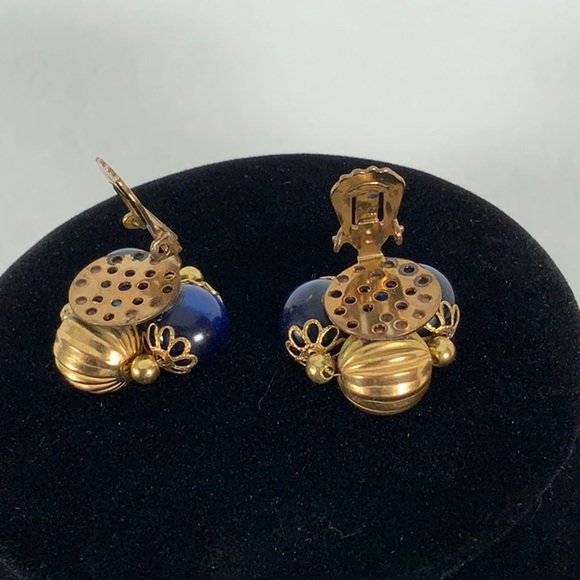 Vintage Bead Necklace Sapphire Blue Moon Glow and Gold - Clip Cluster Earrings - Picture 5 of 14